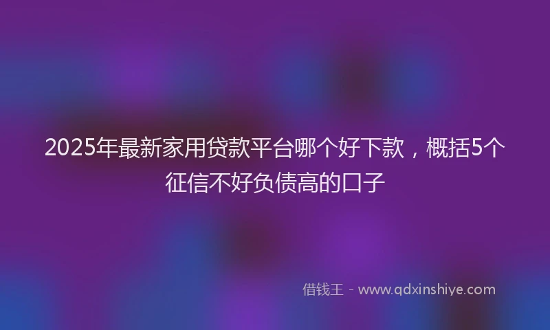 2025年最新家用贷款平台哪个好下款，概括5个征信不好负债高的口子
