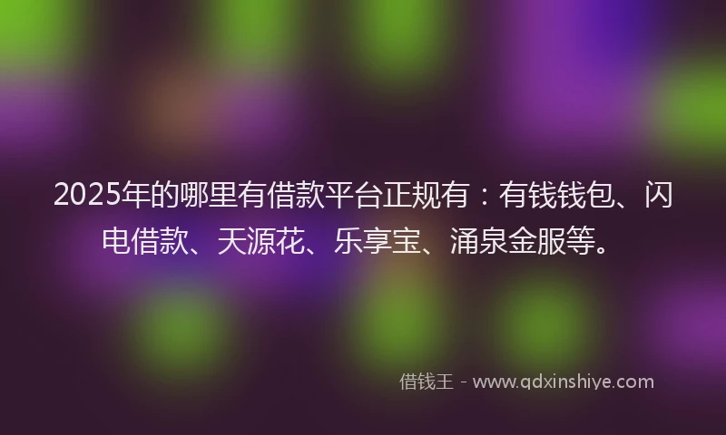 2025年的哪里有借款平台正规有：有钱钱包、闪电借款、天源花、乐享宝、涌泉金服等。