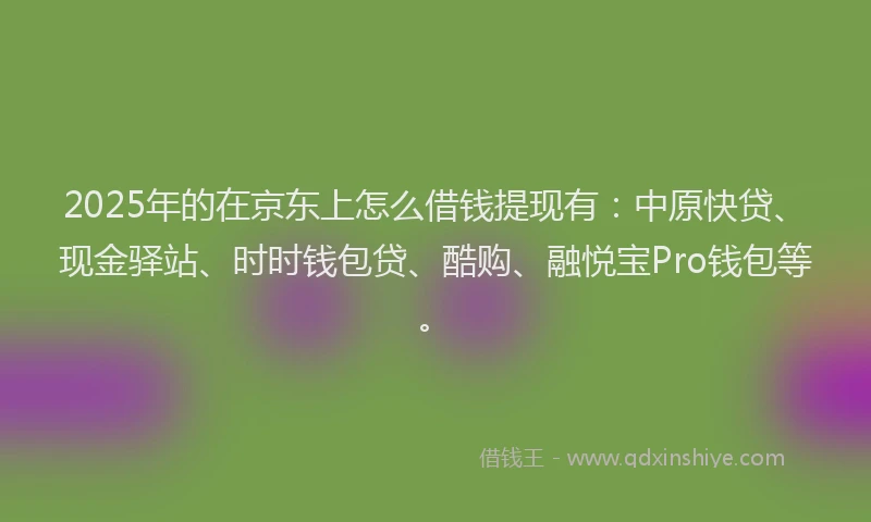 2025年的在京东上怎么借钱提现有：中原快贷、现金驿站、时时钱包贷、酷购、融悦宝Pro钱包等。