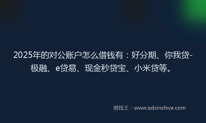 2025年的对公账户怎么借钱有：好分期、你我贷-极融、e贷易、现金秒贷宝、小米贷等。