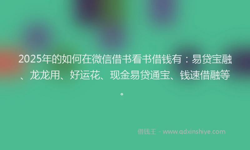 2025年的如何在微信借书看书借钱有：易贷宝融、龙龙用、好运花、现金易贷通宝、钱速借融等。