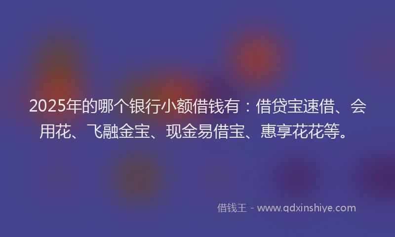 2025年的哪个银行小额借钱有：借贷宝速借、会用花、飞融金宝、现金易借宝、惠享花花等。