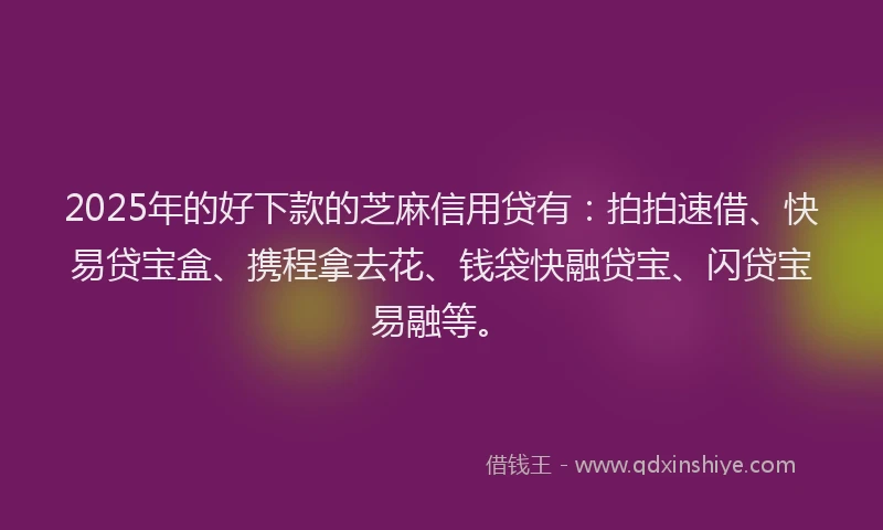 2025年的好下款的芝麻信用贷有：拍拍速借、快易贷宝盒、携程拿去花、钱袋快融贷宝、闪贷宝易融等。