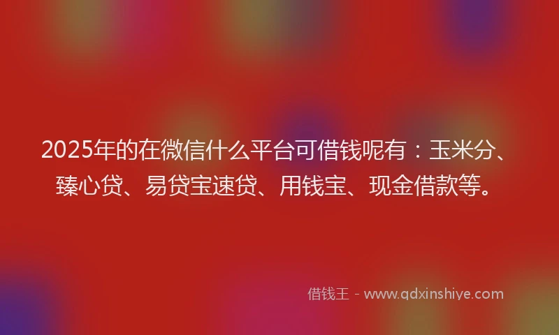 2025年的在微信什么平台可借钱呢有：玉米分、臻心贷、易贷宝速贷、用钱宝、现金借款等。