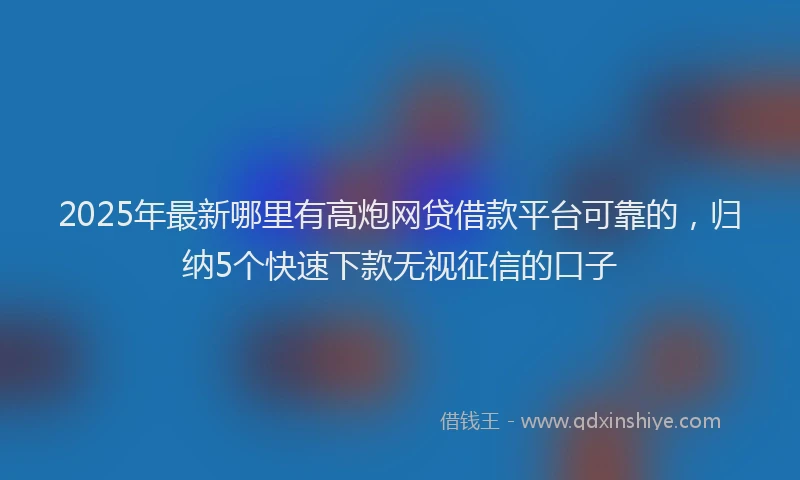 2025年最新哪里有高炮网贷借款平台可靠的，归纳5个快速下款无视征信的口子