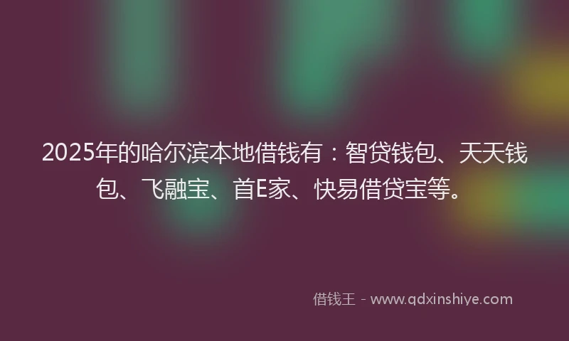 2025年的哈尔滨本地借钱有：智贷钱包、天天钱包、飞融宝、首E家、快易借贷宝等。