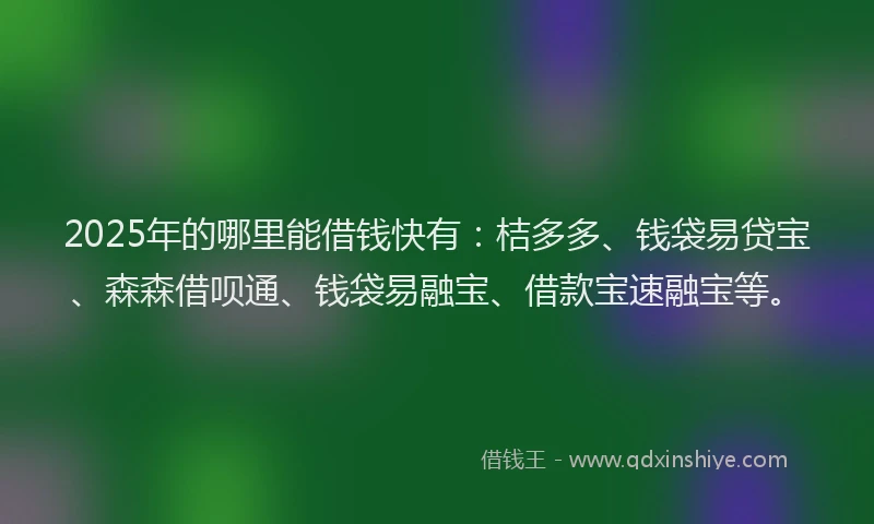 2025年的哪里能借钱快有：桔多多、钱袋易贷宝、森森借呗通、钱袋易融宝、借款宝速融宝等。