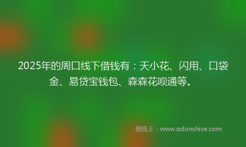 2025年的周口线下借钱有：天小花、闪用、口袋金、易贷宝钱包、森森花呗通等。