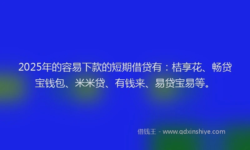 2025年的容易下款的短期借贷有：桔享花、畅贷宝钱包、米米贷、有钱来、易贷宝易等。