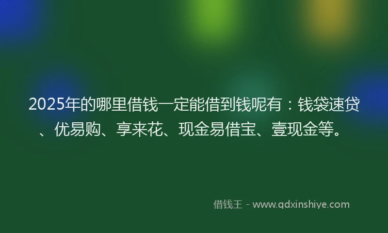 2025年的哪里借钱一定能借到钱呢有：钱袋速贷、优易购、享来花、现金易借宝、壹现金等。