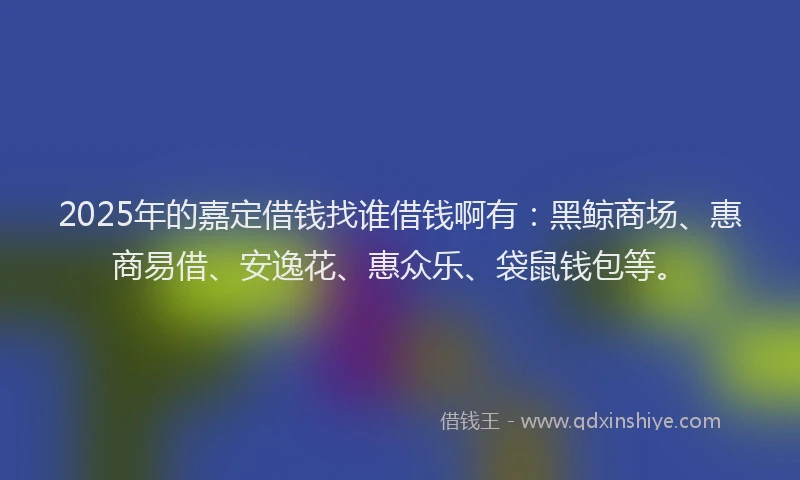 2025年的嘉定借钱找谁借钱啊有：黑鲸商场、惠商易借、安逸花、惠众乐、袋鼠钱包等。
