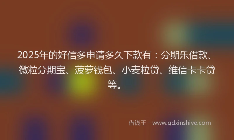 2025年的好信多申请多久下款有：分期乐借款、微粒分期宝、菠萝钱包、小麦粒贷、维信卡卡贷等。