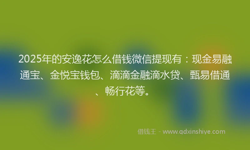 2025年的安逸花怎么借钱微信提现有：现金易融通宝、金悦宝钱包、滴滴金融滴水贷、甄易借通、畅行花等。