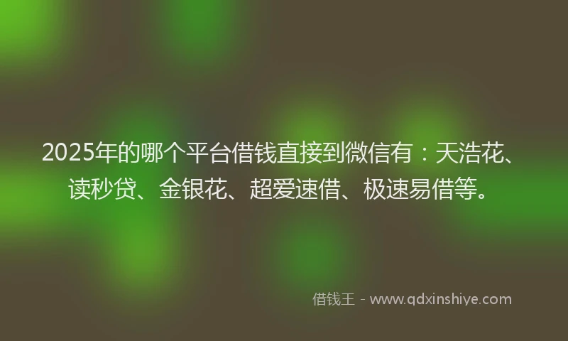 2025年的哪个平台借钱直接到微信有：天浩花、读秒贷、金银花、超爱速借、极速易借等。