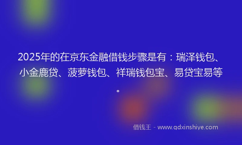2025年的在京东金融借钱步骤是有：瑞泽钱包、小金鹿贷、菠萝钱包、祥瑞钱包宝、易贷宝易等。