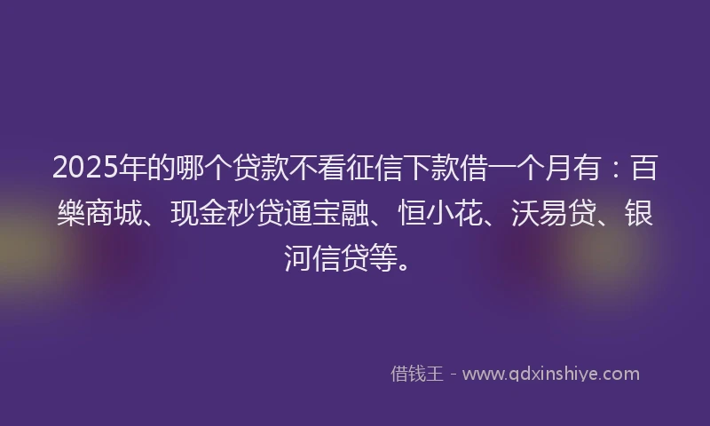 2025年的哪个贷款不看征信下款借一个月有：百樂商城、现金秒贷通宝融、恒小花、沃易贷、银河信贷等。