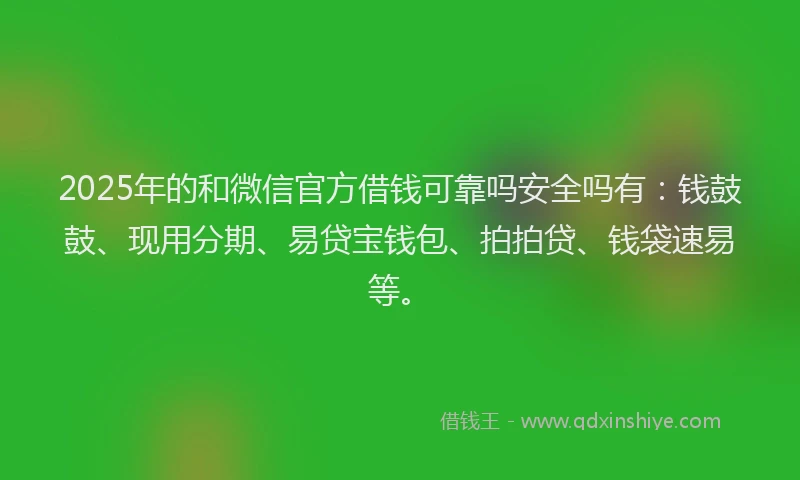 2025年的和微信官方借钱可靠吗安全吗有：钱鼓鼓、现用分期、易贷宝钱包、拍拍贷、钱袋速易等。