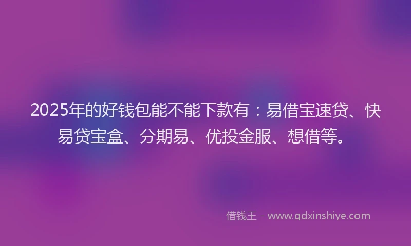 2025年的好钱包能不能下款有：易借宝速贷、快易贷宝盒、分期易、优投金服、想借等。