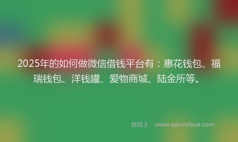 2025年的如何做微信借钱平台有：惠花钱包、福瑞钱包、洋钱罐、爱物商城、陆金所等。