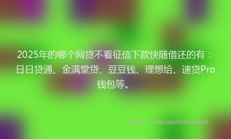 2025年的哪个网贷不看征信下款快随借还的有：日日贷通、金满堂贷、豆豆钱、理想给、速贷Pro钱包等。