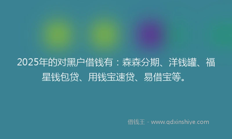 2025年的对黑户借钱有：森森分期、洋钱罐、福星钱包贷、用钱宝速贷、易借宝等。