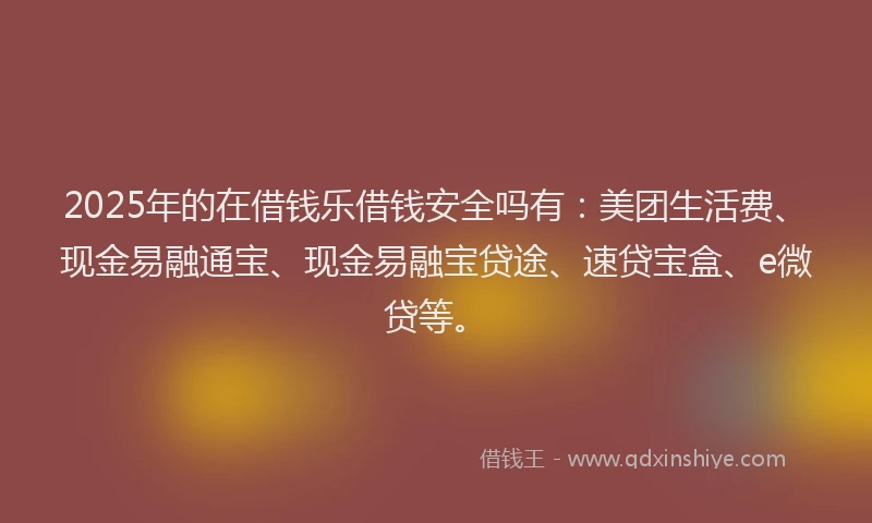 2025年的在借钱乐借钱安全吗有：美团生活费、现金易融通宝、现金易融宝贷途、速贷宝盒、e微贷等。