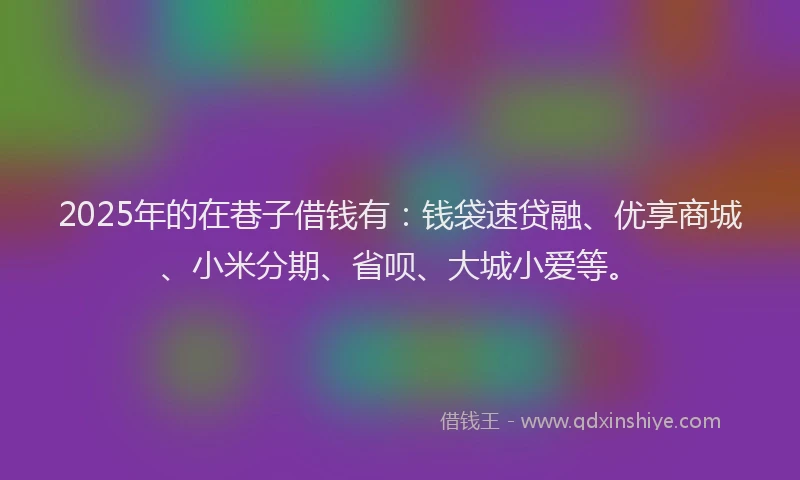 2025年的在巷子借钱有：钱袋速贷融、优享商城、小米分期、省呗、大城小爱等。