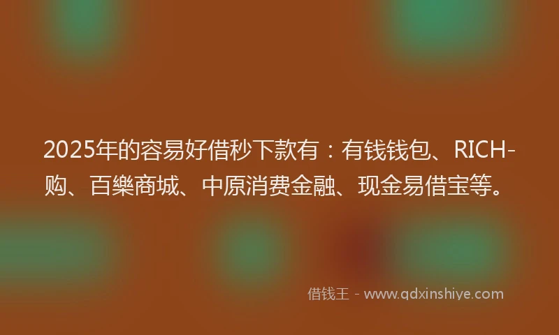 2025年的容易好借秒下款有：有钱钱包、RICH-购、百樂商城、中原消费金融、现金易借宝等。