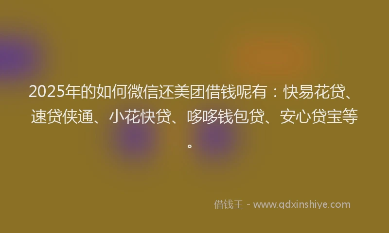2025年的如何微信还美团借钱呢有：快易花贷、速贷侠通、小花快贷、哆哆钱包贷、安心贷宝等。