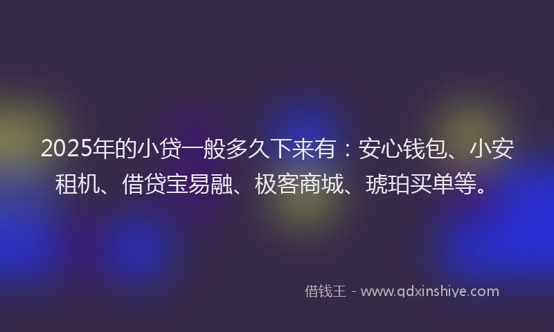 2025年的小贷一般多久下来有：安心钱包、小安租机、借贷宝易融、极客商城、琥珀买单等。