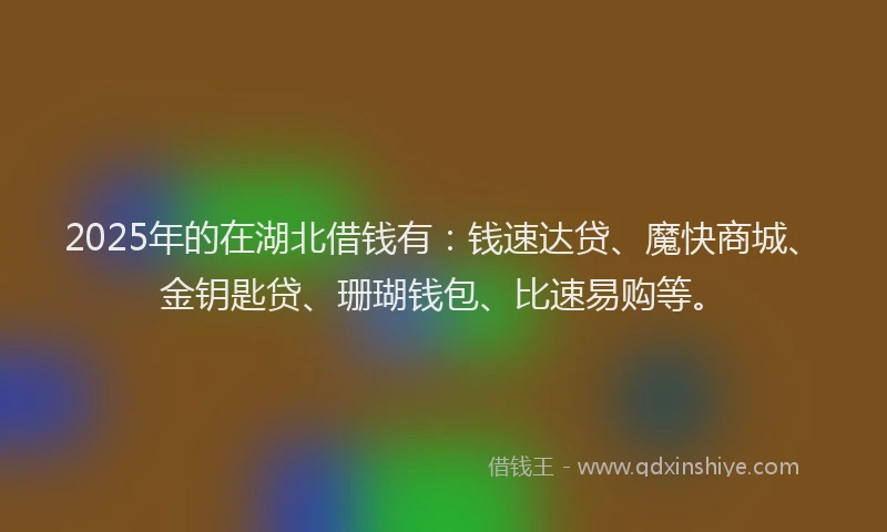 2025年的在湖北借钱有：钱速达贷、魔快商城、金钥匙贷、珊瑚钱包、比速易购等。
