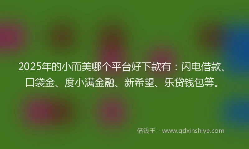 2025年的小而美哪个平台好下款有：闪电借款、口袋金、度小满金融、新希望、乐贷钱包等。
