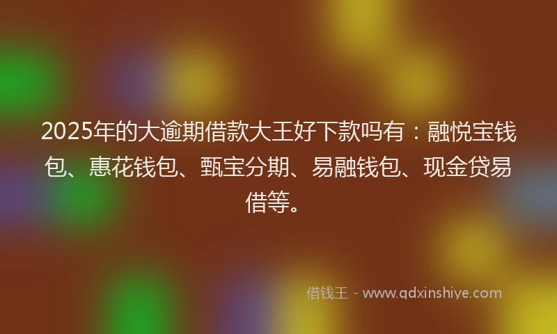 2025年的大逾期借款大王好下款吗有：融悦宝钱包、惠花钱包、甄宝分期、易融钱包、现金贷易借等。