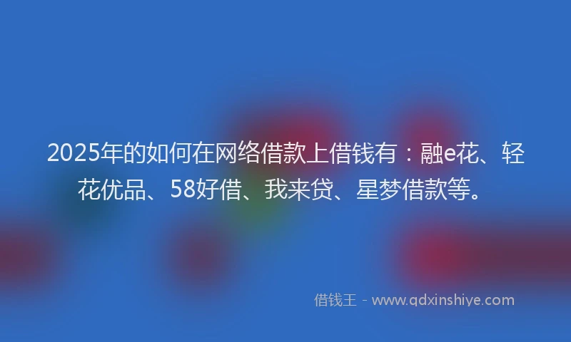 2025年的如何在网络借款上借钱有：融e花、轻花优品、58好借、我来贷、星梦借款等。