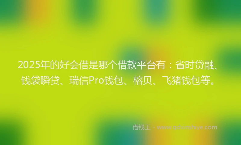 2025年的好会借是哪个借款平台有：省时贷融、钱袋瞬贷、瑞信Pro钱包、榕贝、飞猪钱包等。