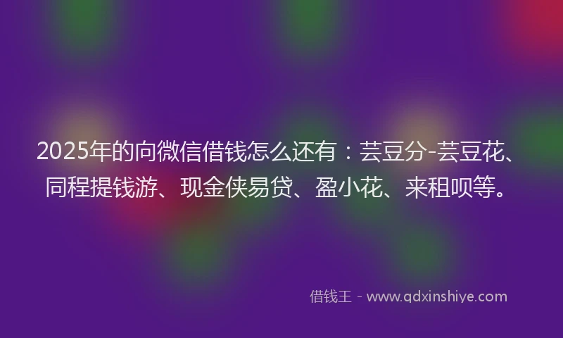2025年的向微信借钱怎么还有：芸豆分-芸豆花、同程提钱游、现金侠易贷、盈小花、来租呗等。