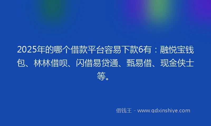 2025年的哪个借款平台容易下款6有：融悦宝钱包、林林借呗、闪借易贷通、甄易借、现金侠士等。