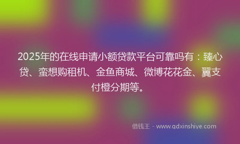 2025年的在线申请小额贷款平台可靠吗有：臻心贷、蛮想购租机、金鱼商城、微博花花金、翼支付橙分期等。