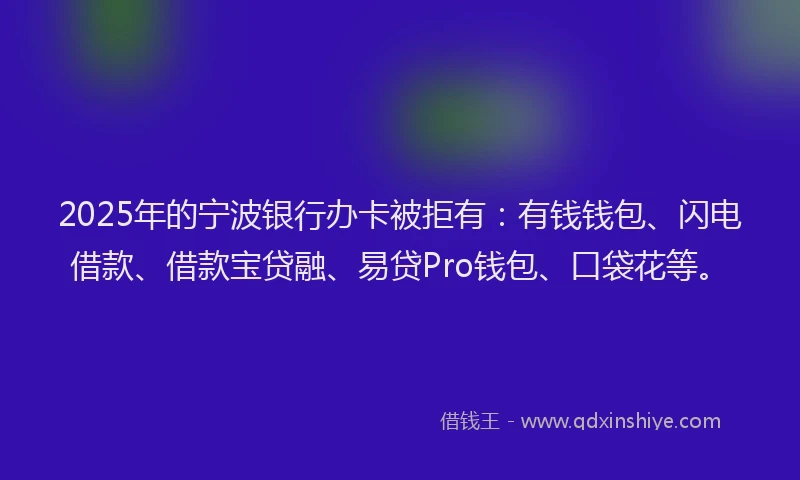 2025年的宁波银行办卡被拒有：有钱钱包、闪电借款、借款宝贷融、易贷Pro钱包、口袋花等。