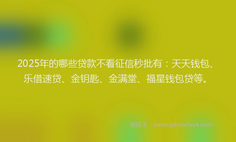 2025年的哪些贷款不看征信秒批有：天天钱包、乐借速贷、金钥匙、金满堂、福星钱包贷等。