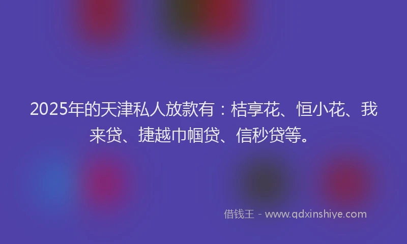 2025年的天津私人放款有：桔享花、恒小花、我来贷、捷越巾帼贷、信秒贷等。