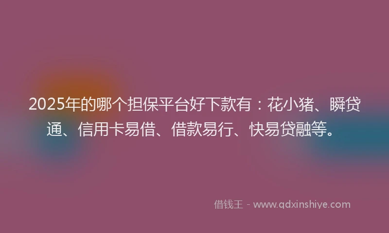 2025年的哪个担保平台好下款有：花小猪、瞬贷通、信用卡易借、借款易行、快易贷融等。