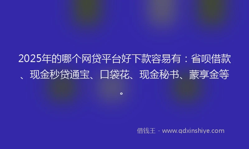 2025年的哪个网贷平台好下款容易有：省呗借款、现金秒贷通宝、口袋花、现金秘书、蒙享金等。