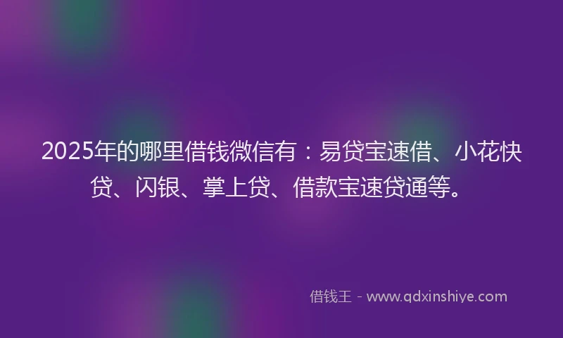 2025年的哪里借钱微信有：易贷宝速借、小花快贷、闪银、掌上贷、借款宝速贷通等。