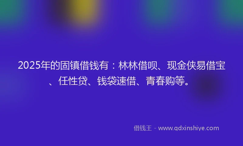 2025年的固镇借钱有：林林借呗、现金侠易借宝、任性贷、钱袋速借、青春购等。