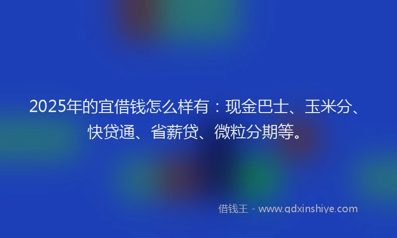 2025年的宜借钱怎么样有：现金巴士、玉米分、快贷通、省薪贷、微粒分期等。