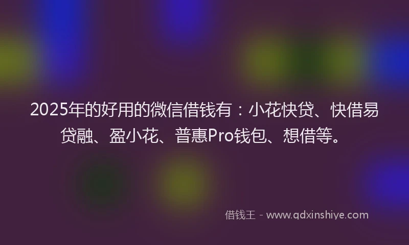 2025年的好用的微信借钱有：小花快贷、快借易贷融、盈小花、普惠Pro钱包、想借等。