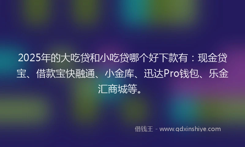 2025年的大吃贷和小吃贷哪个好下款有：现金贷宝、借款宝快融通、小金库、迅达Pro钱包、乐金汇商城等。