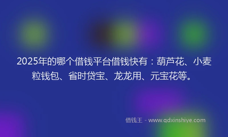 2025年的哪个借钱平台借钱快有：葫芦花、小麦粒钱包、省时贷宝、龙龙用、元宝花等。