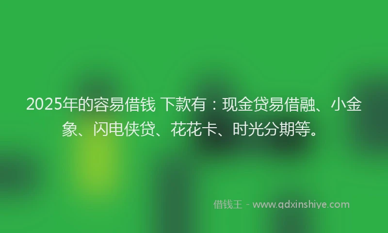 2025年的容易借钱 下款有：现金贷易借融、小金象、闪电侠贷、花花卡、时光分期等。